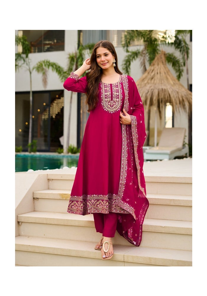 Malishka Export Magenta Anarkali Kurta Pant With Dupatta for Women - Image 3